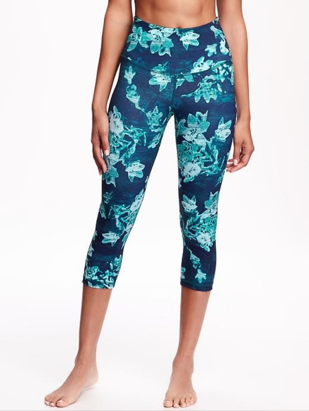 Blue Floral Active Go Dry Leggings. Size Large Petite